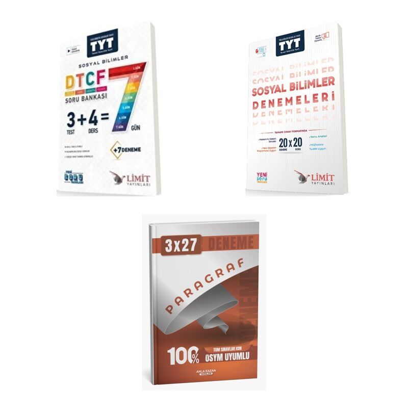 2027 Limit TYT Bilimler Sosyal DTCF 7 Gün Soru + 20x20 Deneme + anla kazan paragraf deneme 3'lü Set