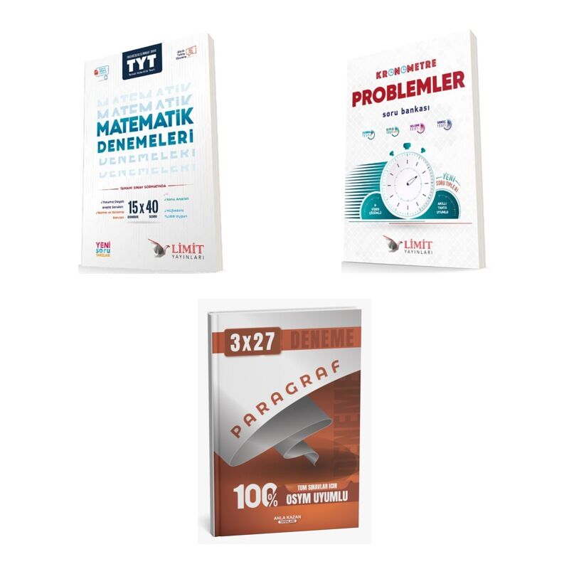 2027 TYT Limit Matematik 15x40 Denemeleri + Kronometre Problemler Soru + anla kazan paragraf deneme 3'lü Set