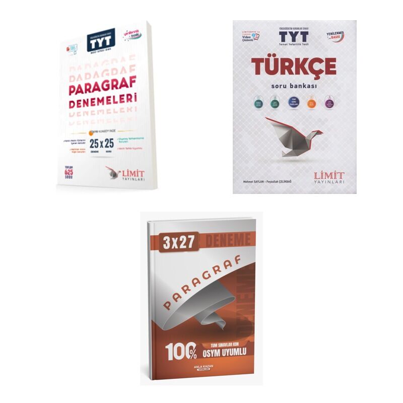 2027 Limit TYT Tüm Dersler MSÜ KPSS DGS Paragraf 25 X 25 Deneme + Türkçe Soru + anla kazan paragraf deneme 3'lü Set