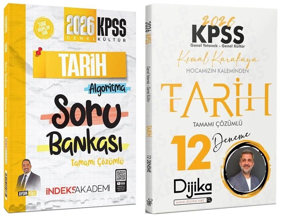İndeks + Dijika 2026 KPSS Tarih Soru Bankası + 12 Deneme 2 li Set - Aydın Yüce, Kemal Karakaya İndeks Akademi + Dijika Yayıncılık