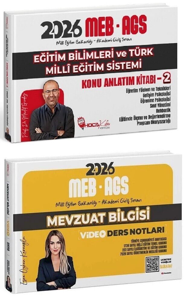 YENİ AGS - Hoca Kafası 2026 MEB-AGS Eğitim Bilimleri Konu + Mevzuat Bilgisi Video Ders Notları 2 li Set - Mevlüt Gündüz, Esra Özkan Karaoğlu Hoca Kafası Yayınları