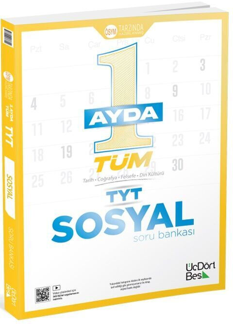 ÜçDörtBeş Yayınları 1 Ayda Tüm TYT Sosyal Soru Bankası