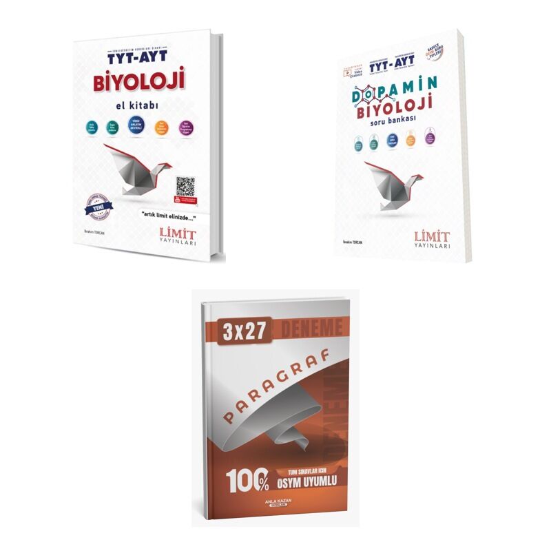 2027 Limit TYT AYT Biyoloji El Kitabı + Dopamin Soru + anla kazan paragraf deneme 3'lü Set
