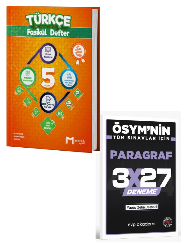 Mozaik 2027 5. Sınıf Türkçe Fasikül Defter Yenilenen Versiyon Maarif Model+EVP Akademi Paragraf