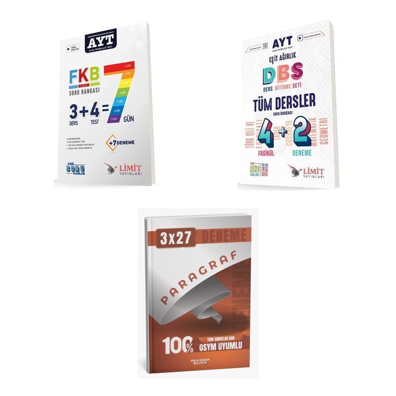 2027 AYT Limit FKB Soru + Eşit Ağırlık Tüm Dersler 4+2 Soru + anla kazan paragraf deneme 3'lü Set