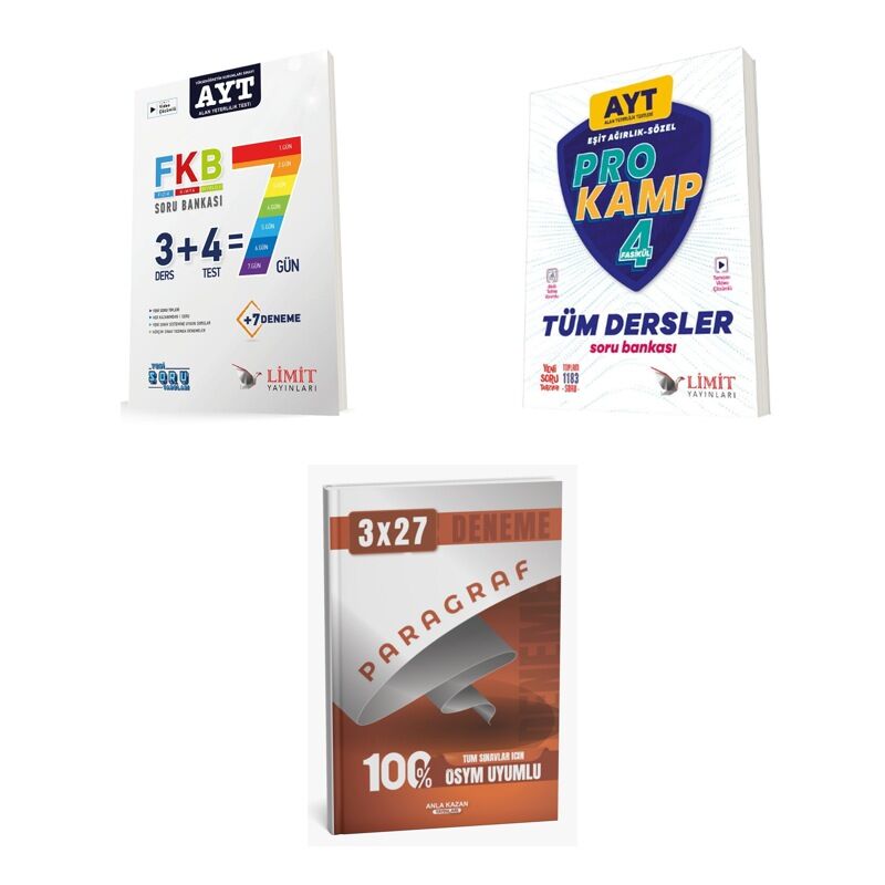 2027 AYT Limit FKB Soru + Tüm Dersler Eşit Ağırlık Sözel Prokamp Soru + anla kazan paragraf deneme 3'lü Set