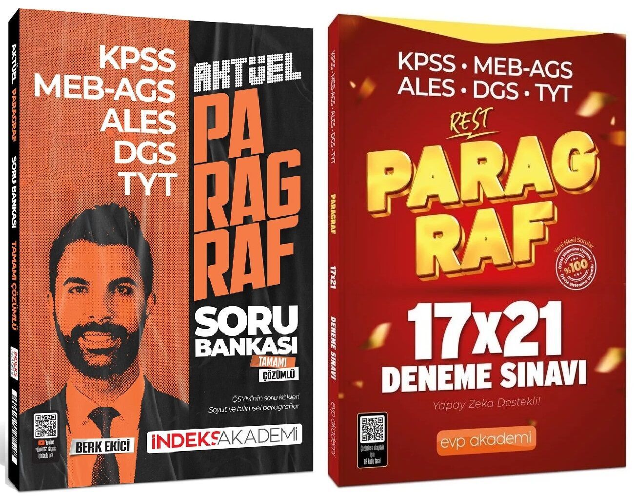 İndeks + EVP Akademi 2025 KPSS MEB-AGS ALES DGS TYT Aktüel Paragraf Soru Bankası + 21 Deneme 2 li Set - Berk Ekici İndeks + EVP Akademi Yayıncılık