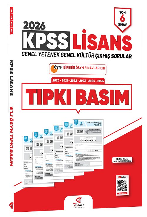 Tekrar Akademi 2026 KPSS Genel Yetenek Genel Kültür Çıkmış Sorular Tıpkı Basım Son 6 Sınav Çözümlü Tekrar Akademi Yayınları