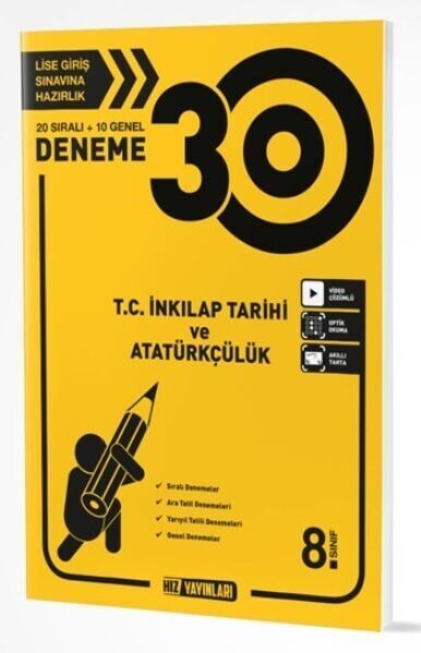 Hız Yayınları 8. Sınıf TC İnkılap Tarihi ve Atatürkçülük 30 Deneme Hız Yayınları