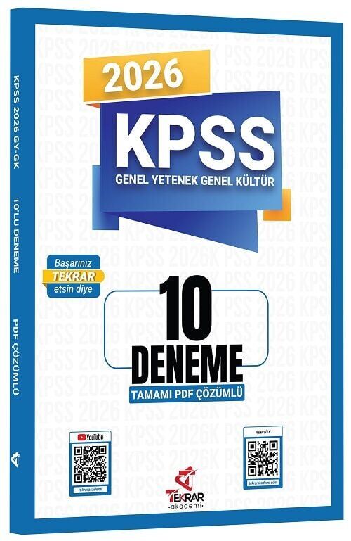 Tekrar Akademi 2026 KPSS Genel Yetenek Genel Kültür 10 Deneme Çözümlü Tekrar Akademi Yayınları