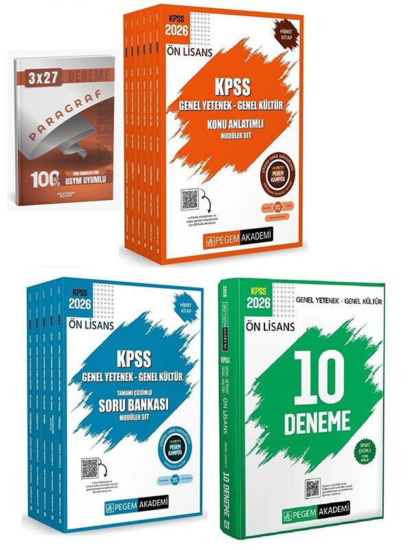 Pegem 2026 KPSS Ön Lisans Konu + Soru Bankası Modüler + 10 Deneme 3 lü Set AnlaKazan Paragraf