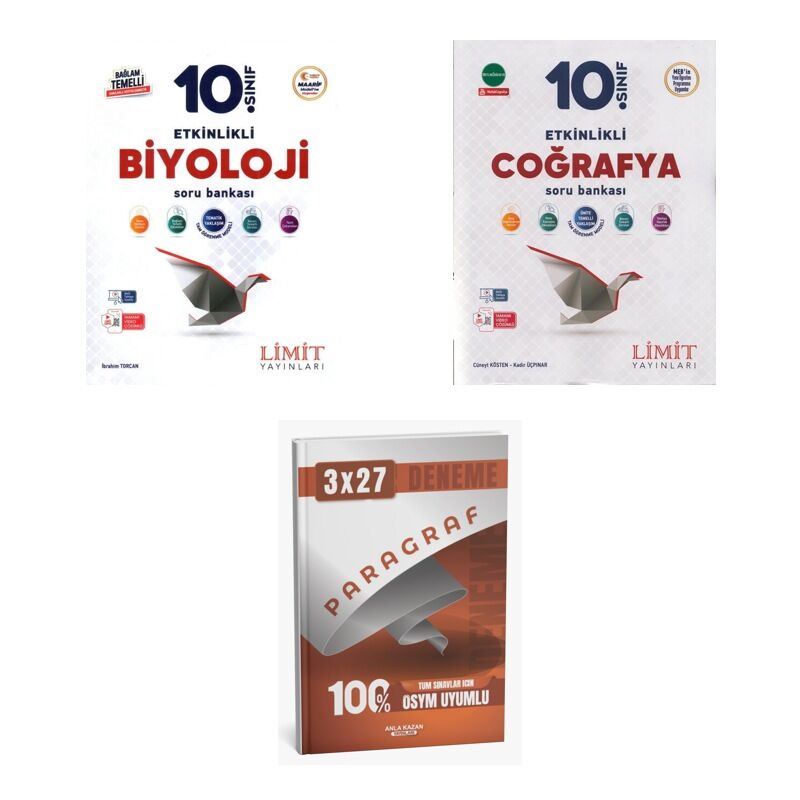 2027 Limit 10. Sınıf Etkinlikli Biyoloji Maarif + Coğrafya Soru + anla kazan paragraf deneme 3'lü Set