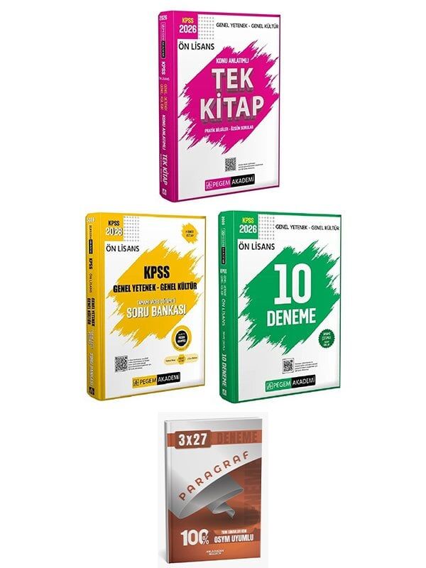 Pegem 2026 KPSS Ön Lisans Konu Anlatımlı + Soru Bankası + 10 Deneme 3 lü Set AnlaKazan Paragraf