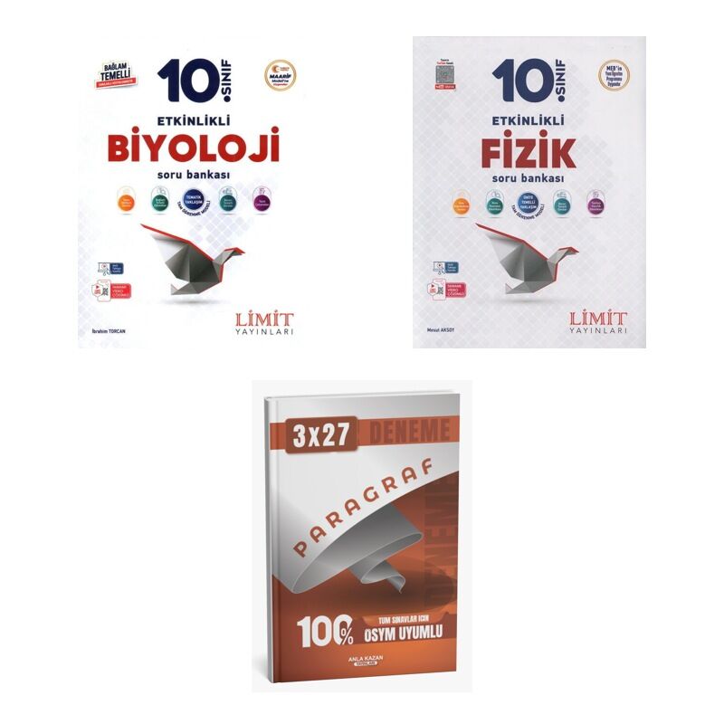 2027 Limit 10. Sınıf Etkinlikli Biyoloji Maarif + Fizik Soru + anla kazan paragraf deneme 3'lü Set