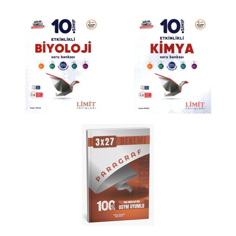 2027 Limit 10. Sınıf Etkinlikli Maarif Biyoloji + Kimya Soru + anla kazan paragraf deneme 3'lü Set