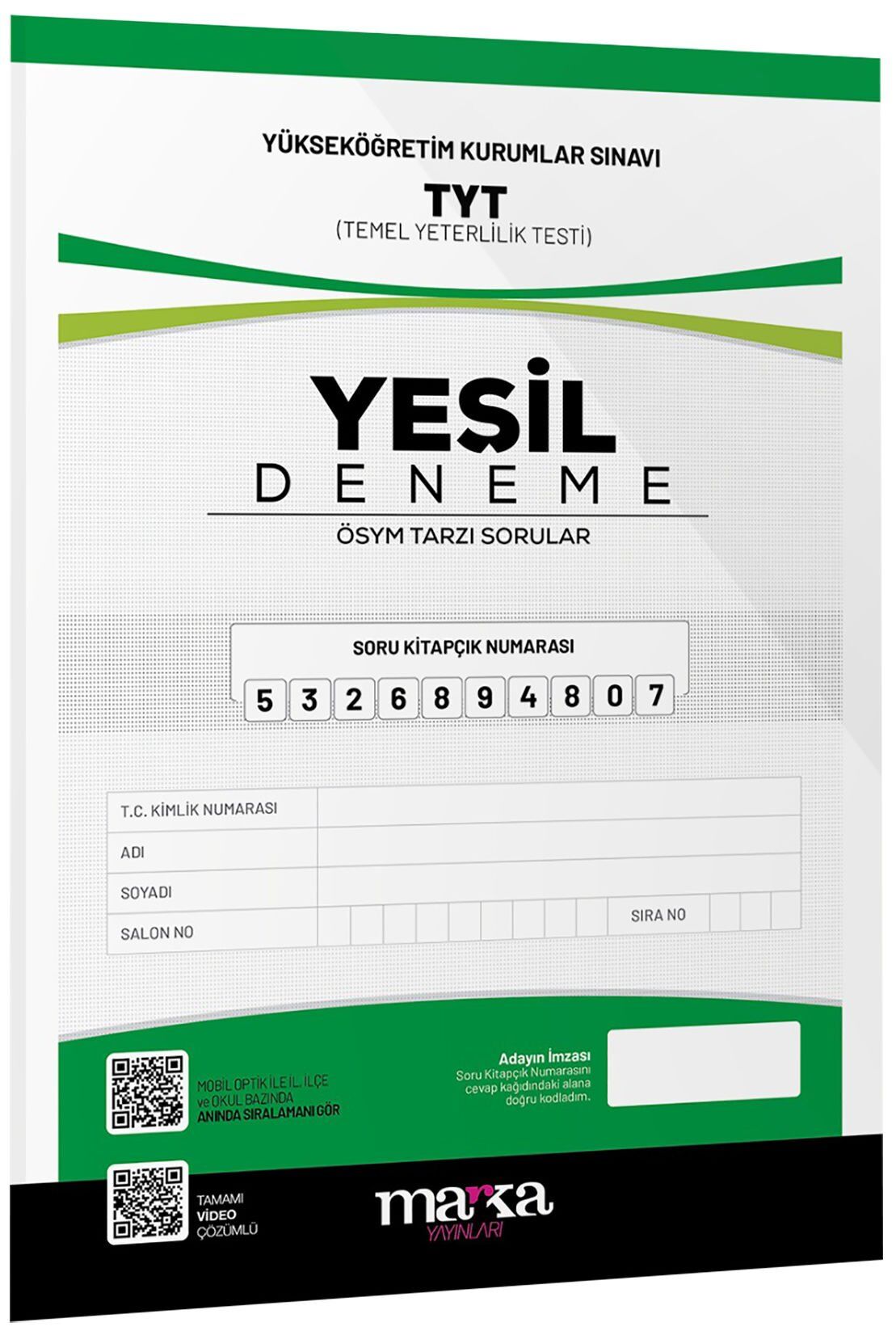 Marka 2025 YKS TYT Yeşil Deneme Video Çözümlü Marka Yayınları