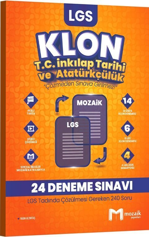 Mozaik Yayınları 8. Sınıf LGS T.C. İnkılap Tarihi ve Atatürkçülük Klon 24 Deneme