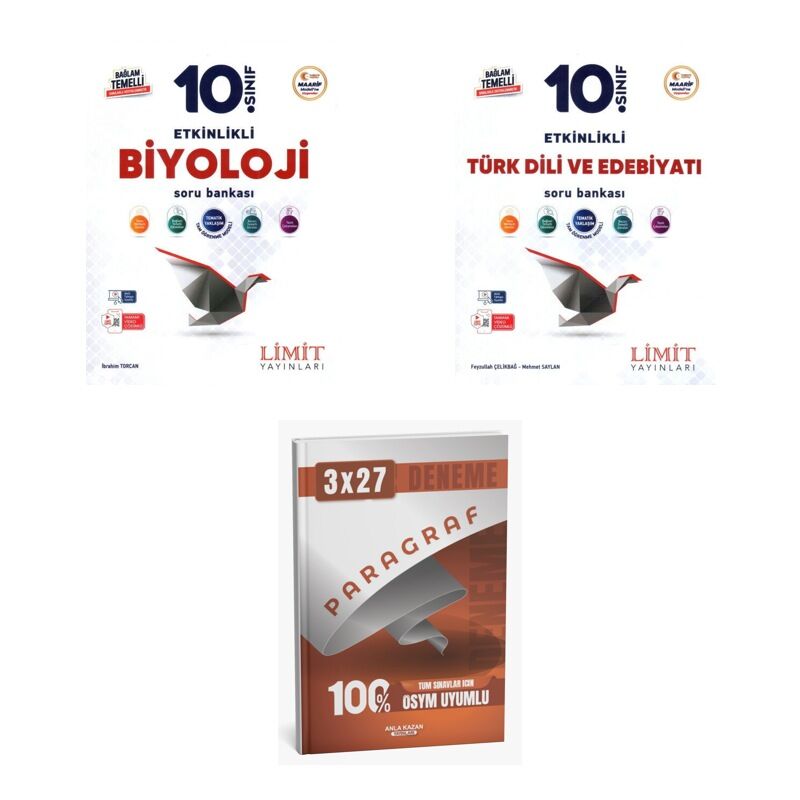 2027 Limit 10. Sınıf Etkinlikli Maarif Biyoloji + Edebiyat Türk Dili ve Edebiyatı Soru + Ankapade 3'lü Set