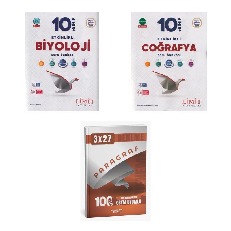 2027 Limit 10. Sınıf Etkinlikli Biyoloji + Coğrafya Soru + anla kazan paragraf deneme 3'lü Set