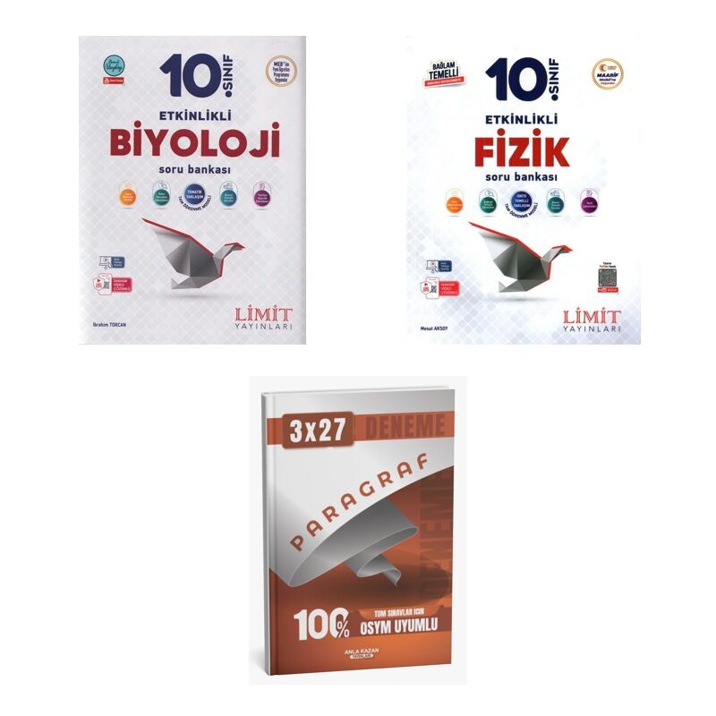 2027 Limit 10. Sınıf Etkinlikli Biyoloji + Fizik Maarif Soru + anla kazan paragraf deneme 3'lü Set