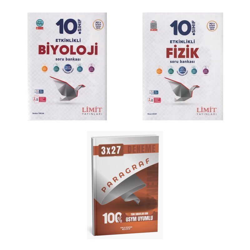 2027 Limit 10. Sınıf Etkinlikli Biyoloji + Fizik Soru + anla kazan paragraf deneme 3'lü Set