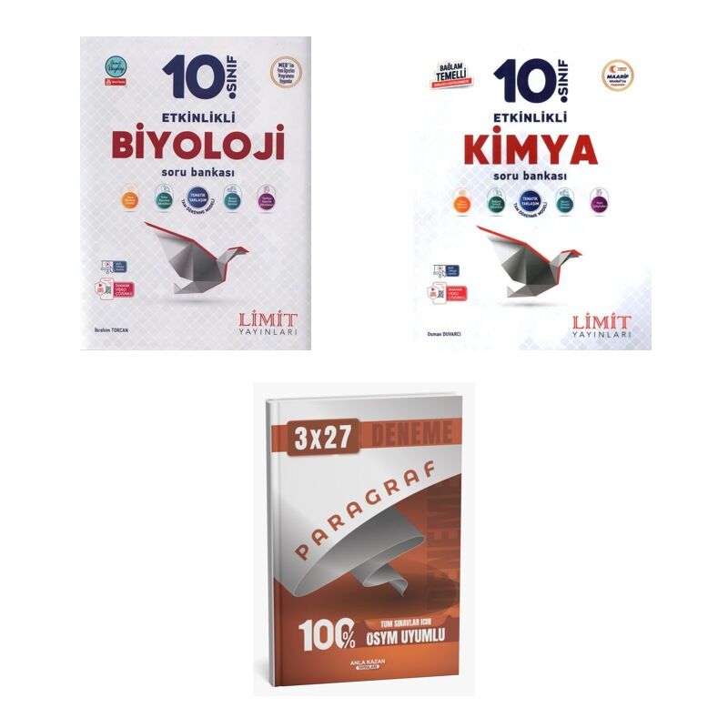 2027 Limit 10. Sınıf Etkinlikli Biyoloji + Kimya Maarif Soru + anla kazan paragraf deneme 3'lü Set