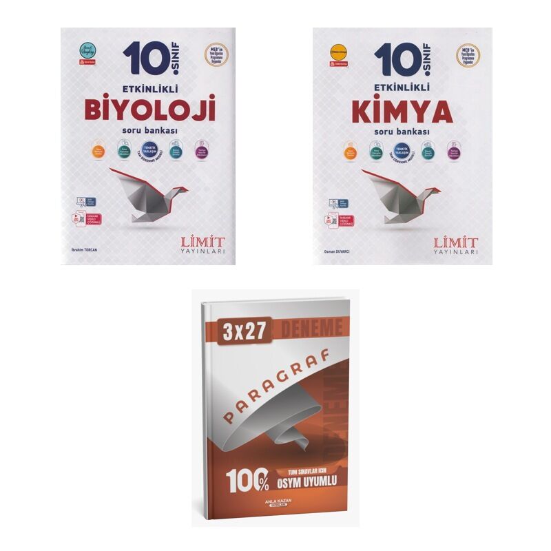 2027 Limit 10. Sınıf Etkinlikli Biyoloji + Kimya Soru + anla kazan paragraf deneme 3'lü Set