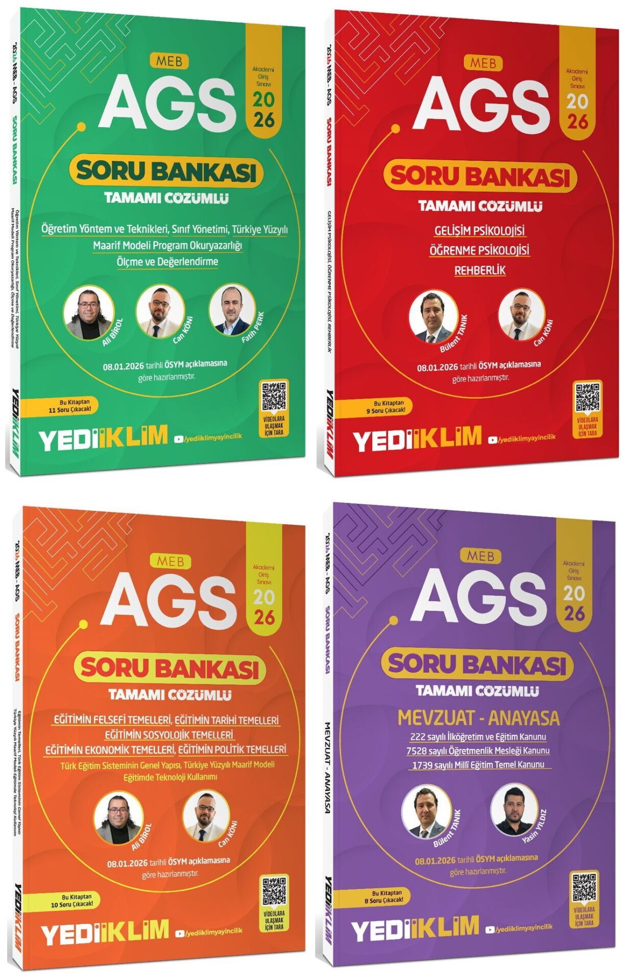 YENİ AGS SİSTEMİ Yediiklim 2026 MEB-AGS Eğitim Bilimleri + Mevzuat Soru Bankası 4 lü Set Yediiklim Yayınları
