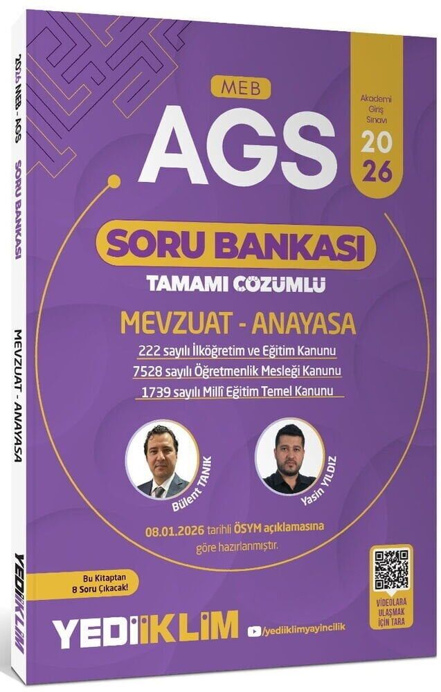 Yediiklim 2026 MEB-AGS Mevzuat-Anayasa Soru Bankası Çözümlü - Bülent Tanık Yediiklim Yayınları