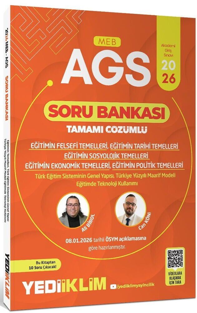 Yediiklim 2026 MEB-AGS Eğitim Bilimleri Eğitimin Felsefi Tarihi Sosyolojik Ekonomik Politik Temelleri Soru Bankası Çözümlü - Bülent Tanık Yediiklim Yayınları