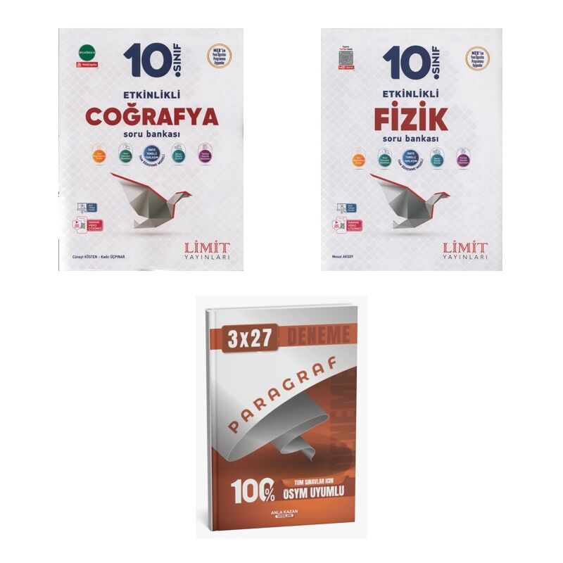 2027 Limit 10. Sınıf Etkinlikli Coğrafya + Fizik Soru + anla kazan paragraf deneme 3'lü Set