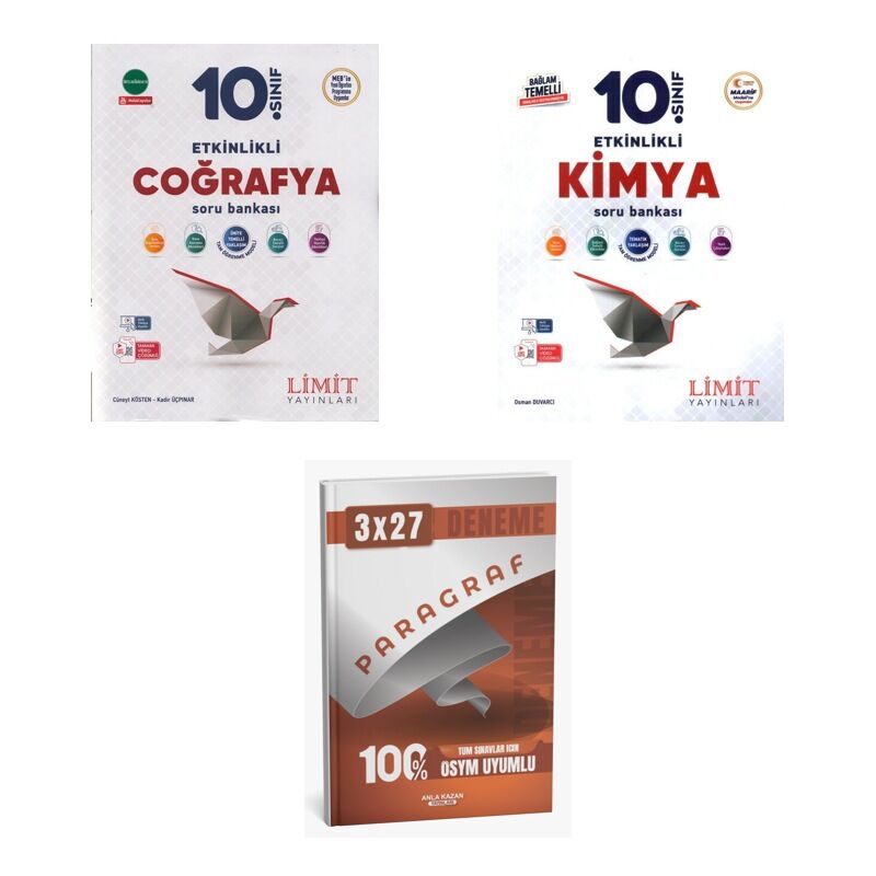 2027 Limit 10. Sınıf Etkinlikli Coğrafya + Kimya Maarif Soru + anla kazan paragraf deneme 3'lü Set