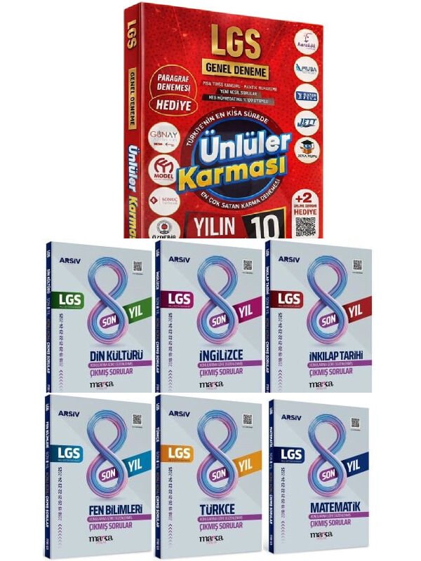 Ünlüler 2026 LGS Deneme Seti 10 Deneme + Marka Konu Konu Çıkmış Sorular 7 li Set