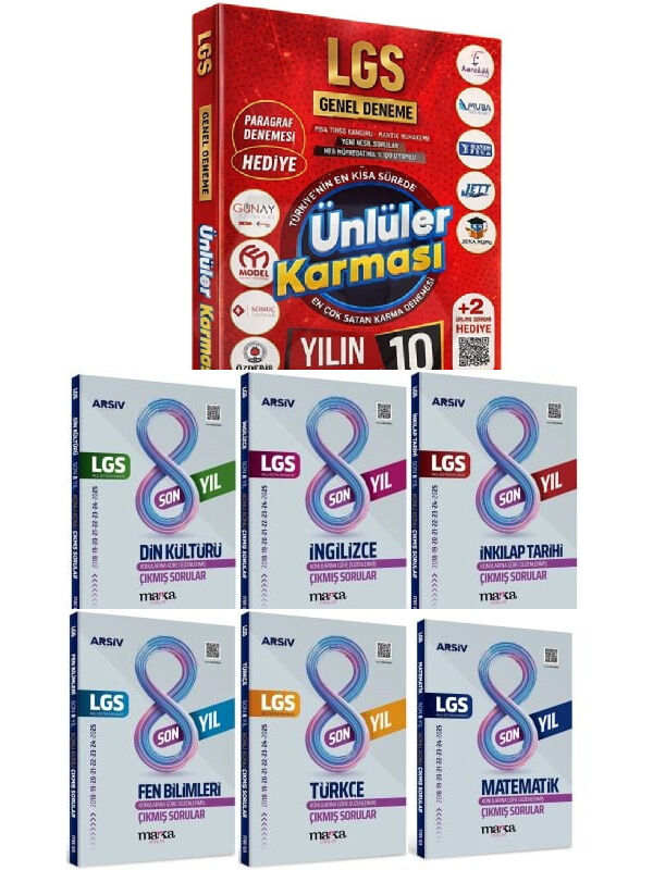 Ünlüler 2026 LGS Deneme Seti 10 Deneme + Marka Konu Konu Çıkmış Sorular 7 li Set