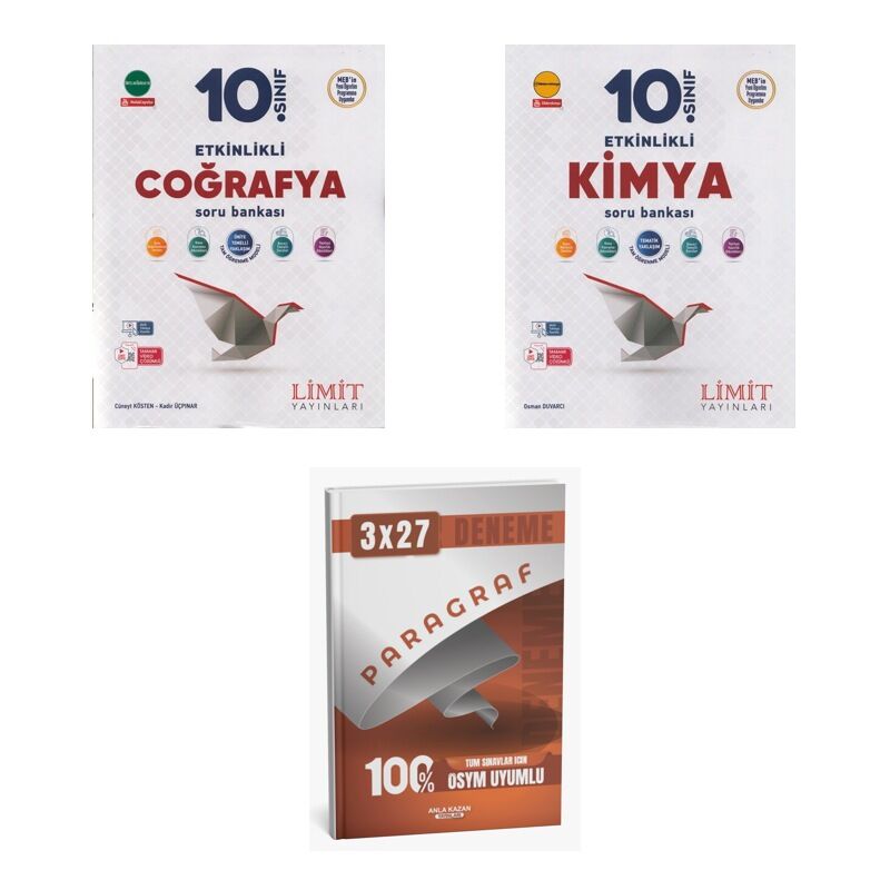 2027 Limit 10. Sınıf Etkinlikli Coğrafya + Kimya Soru + anla kazan paragraf deneme 3'lü Set