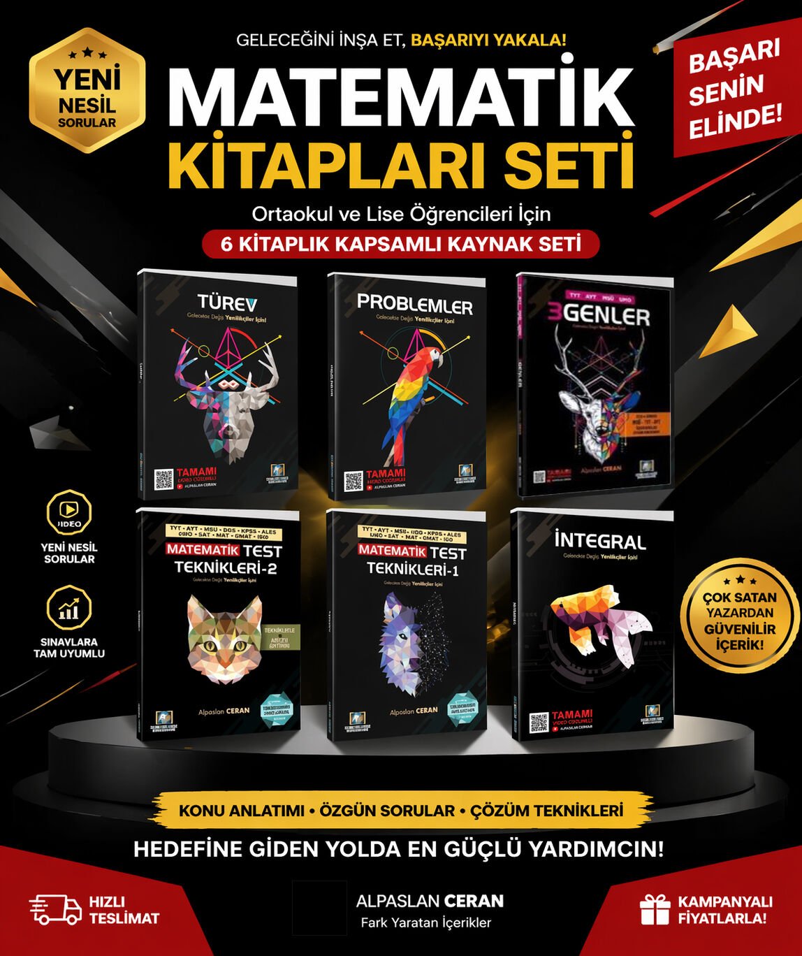 Matematik Vadisi YKS TYT AYT Problem Türev İntegral Üçgenler + Test Teknikleri 1-2 Set 6 Kitap