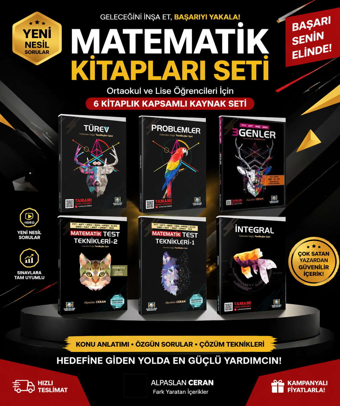Matematik Vadisi YKS TYT AYT Problem Türev İntegral Üçgenler + Test Teknikleri 1-2 Set 6 Kitap
