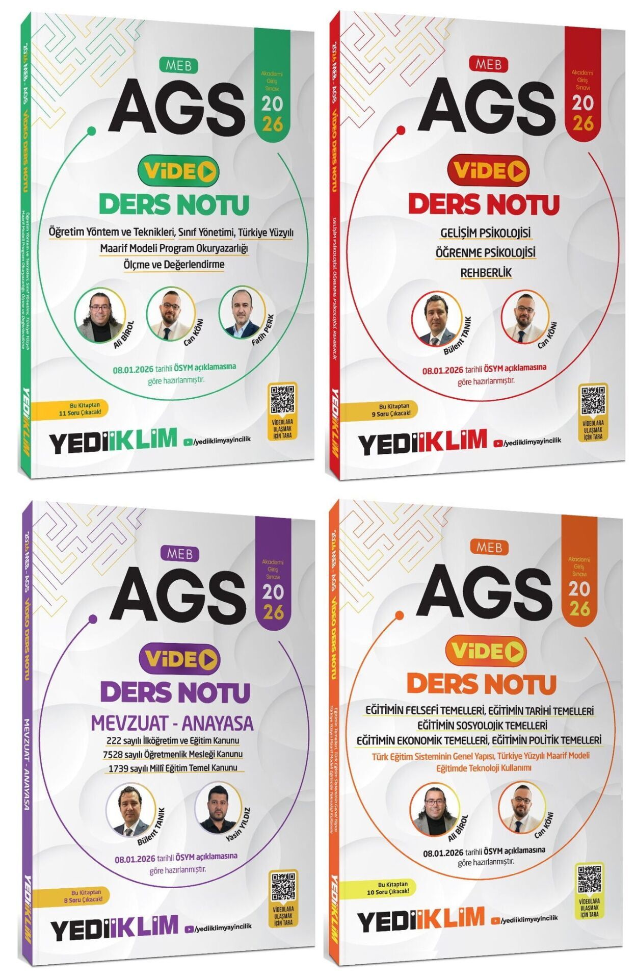 Yediiklim 2026 MEB-AGS Eğitim Bilimleri + Mevzuat Video Ders Notu 4 lü Set Yediiklim Yayınları