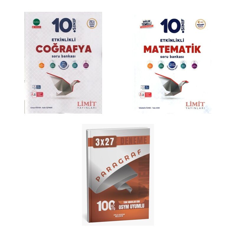 2027 Limit 10. Sınıf Etkinlikli Coğrafya + Matematik Maarif Soru + anla kazan paragraf deneme 3'lü Set