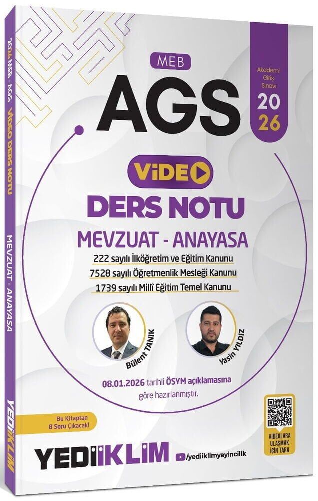 Yediiklim 2026 MEB-AGS Mevzuat-Anayasa Video Ders Notu - Bülent Tanık Yediiklim Yayınları