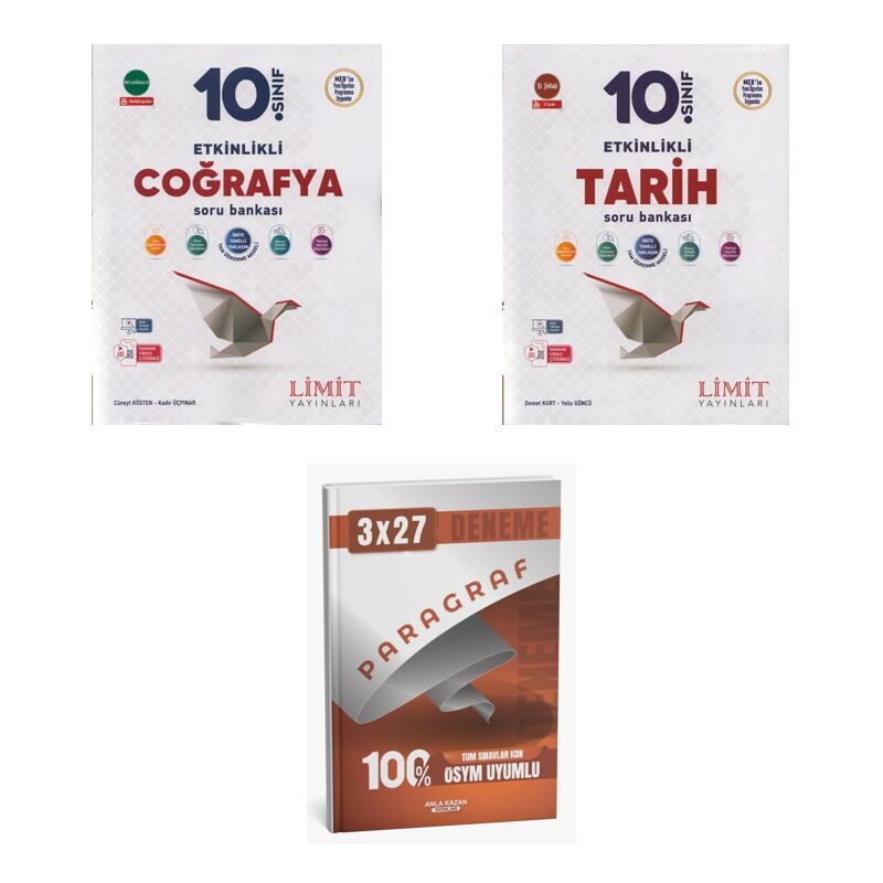 2027 Limit 10. Sınıf Etkinlikli Coğrafya + Tarih Soru + anla kazan paragraf deneme 3'lü Set