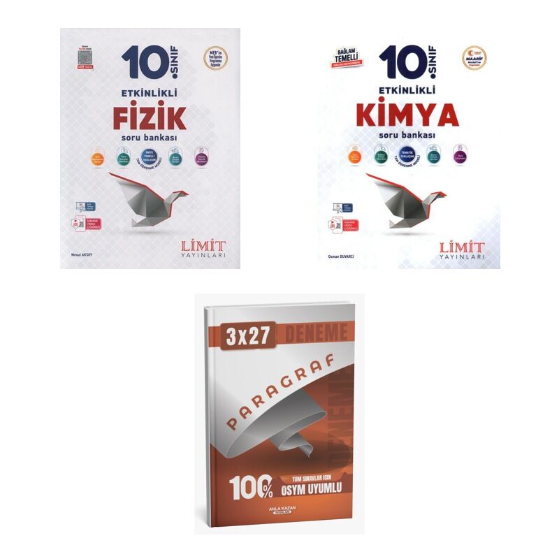 2027 Limit 10. Sınıf Etkinlikli Fizik + Kimya Maarif Soru + anla kazan paragraf deneme 3'lü Set