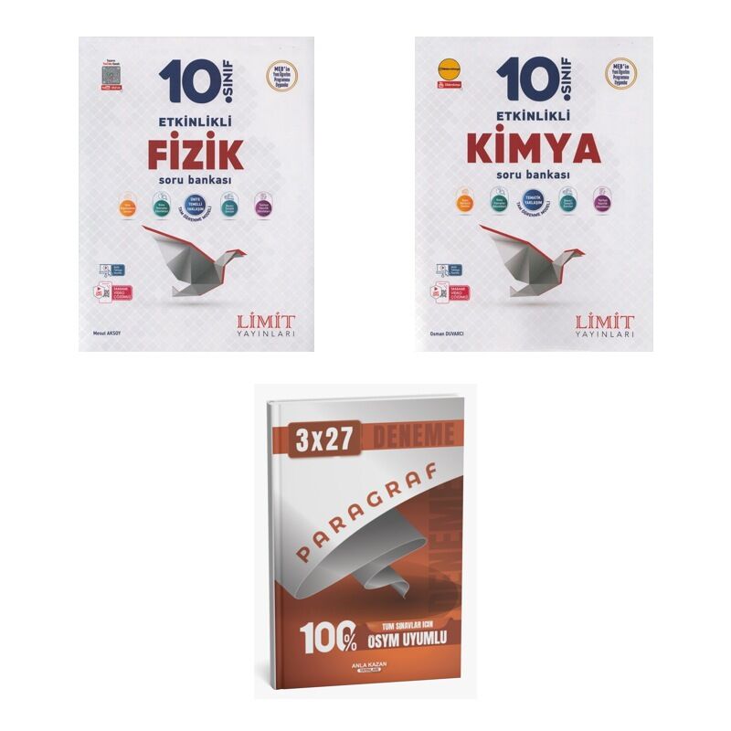 2027 Limit 10. Sınıf Etkinlikli Fizik + Kimya Soru + anla kazan paragraf deneme 3'lü Set