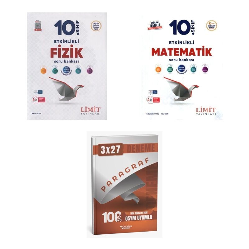 2027 Limit 10. Sınıf Etkinlikli Fizik + Matematik Maarif Soru + anla kazan paragraf deneme 3'lü Set
