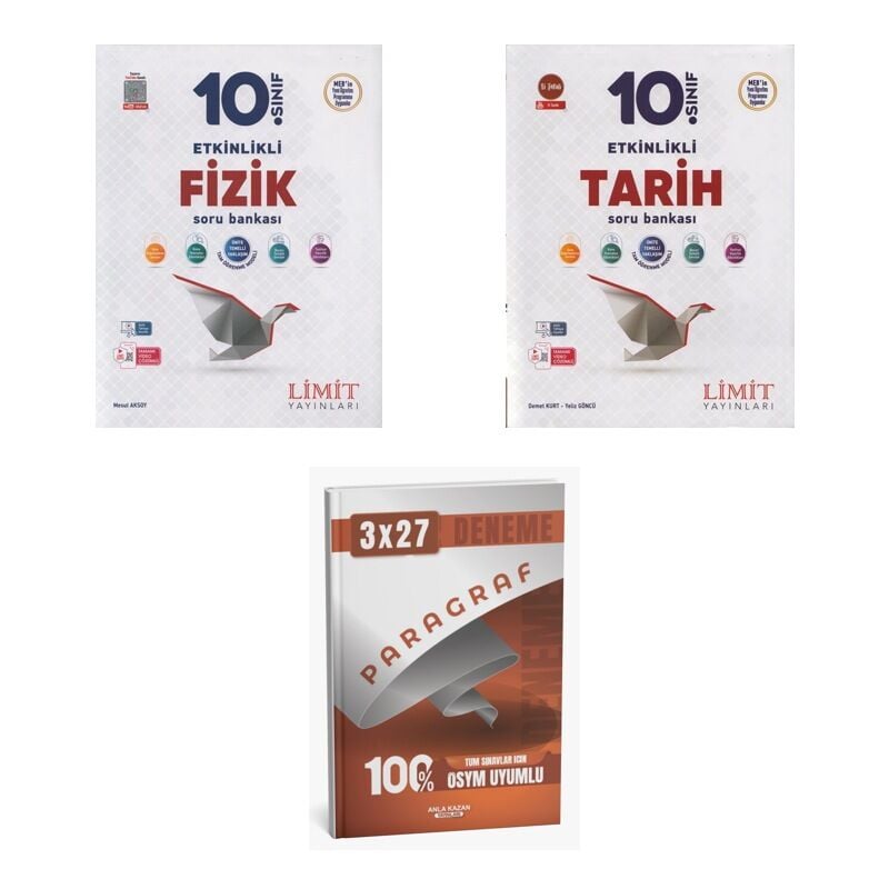 2027 Limit 10. Sınıf Etkinlikli Fizik + Tarih Soru + anla kazan paragraf deneme 3'lü Set
