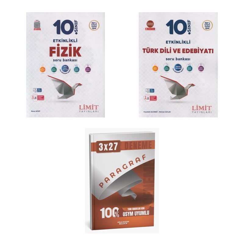 2027 Limit 10. Sınıf Etkinlikli Fizik + Edebiyat Türk Dili ve Edebiyatı Soru + anla kazan paragraf deneme 3'lü Set