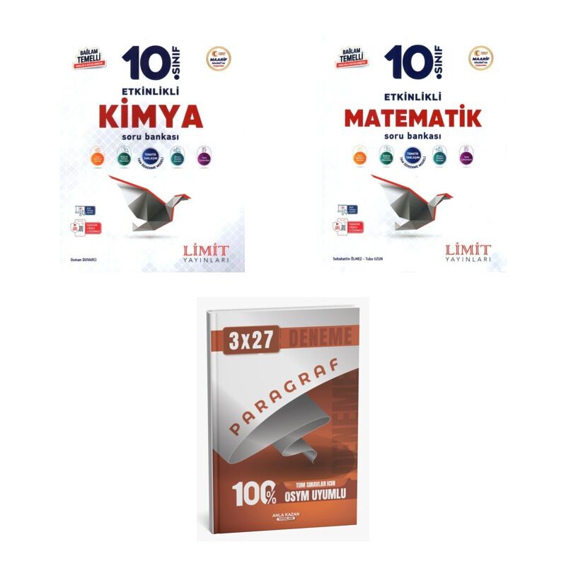 2027 Limit 10. Sınıf Etkinlikli Maarif Kimya + Matematik Soru + anla kazan paragraf deneme 3'lü Set