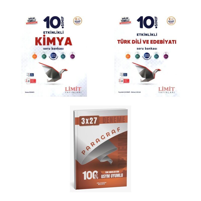 2027 Limit 10. Sınıf Etkinlikli Maarif Kimya + Edebiyat Türk Dili ve Edebiyatı Soru + Ankapade 3'lü Set