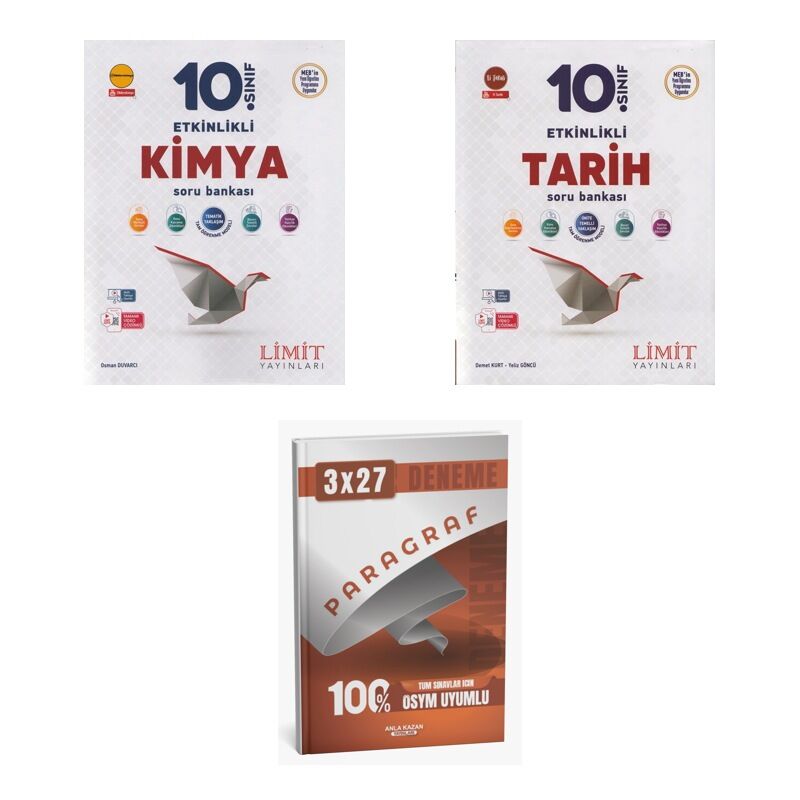 2027 Limit 10. Sınıf Etkinlikli Kimya + Tarih Soru + anla kazan paragraf deneme 3'lü Set