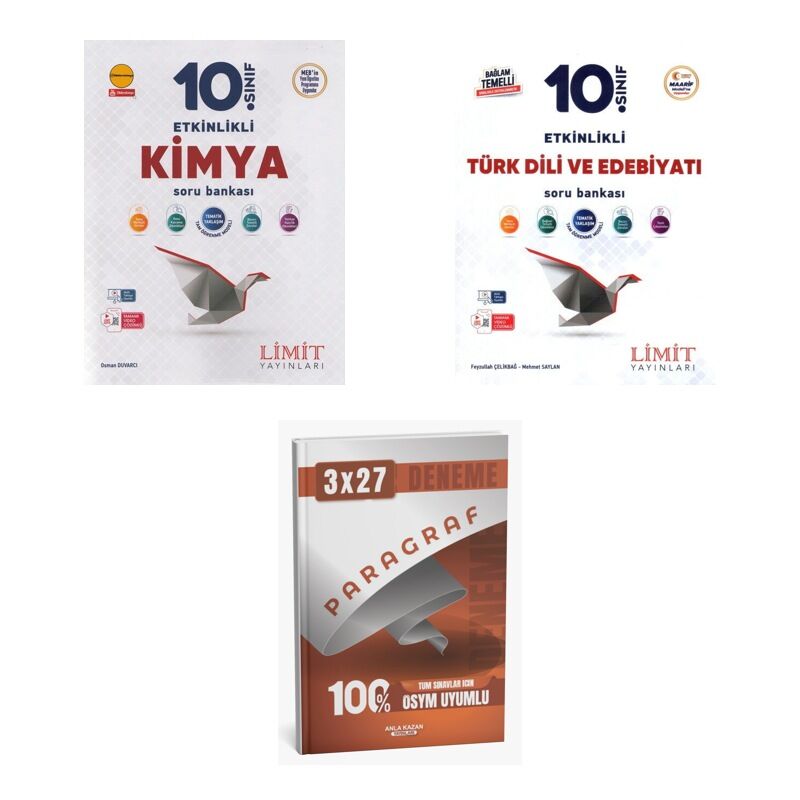 2027 Limit 10. Sınıf Etkinlikli Kimya + Edebiyat Türk Dili ve Edebiyatı Maarif Soru + Ankapade 3'lü Set